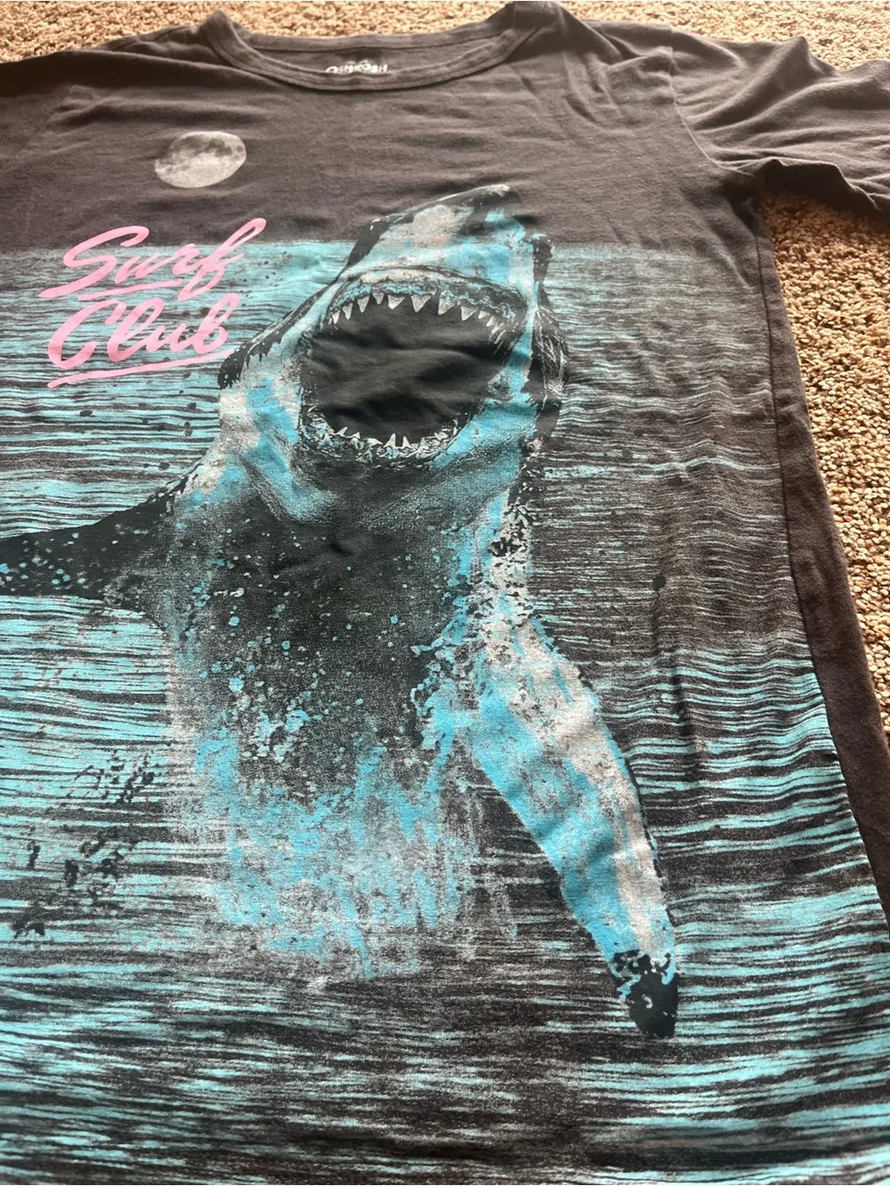 Osh Gish Surf Club Shark Graphic Tee - Black & Teal - Kids